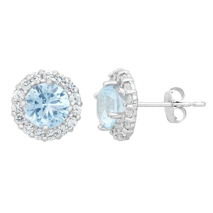 Aquamarine & White Topaz 10k White Gold Halo Stud Earrings, Women's
