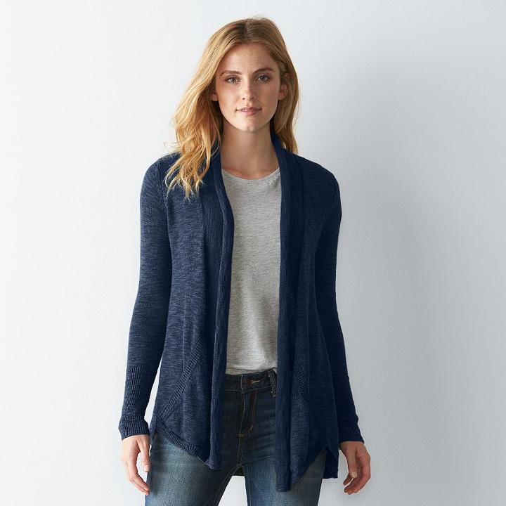 Women's Sonoma Goods For Life&trade; Ribbed Trim Cardigan, Size: Large, Dark Blue