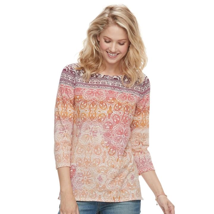 Women's' Sonoma Goods For Life&trade; 2-button Printed Tee, Size: Small, Med Orange