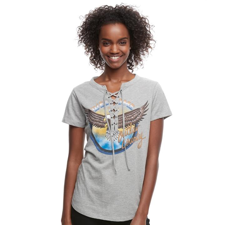 Juniors' Outlaw Country Lace-up Graphic Tee, Teens, Size: Large, Grey