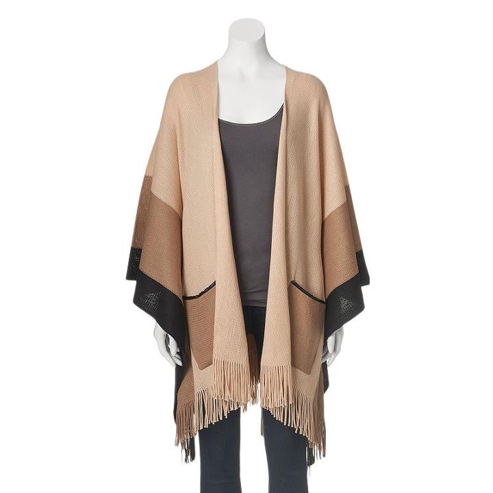 Apt. 9&reg; Colorblock Fringed Ruana, Women's, Beige Oth