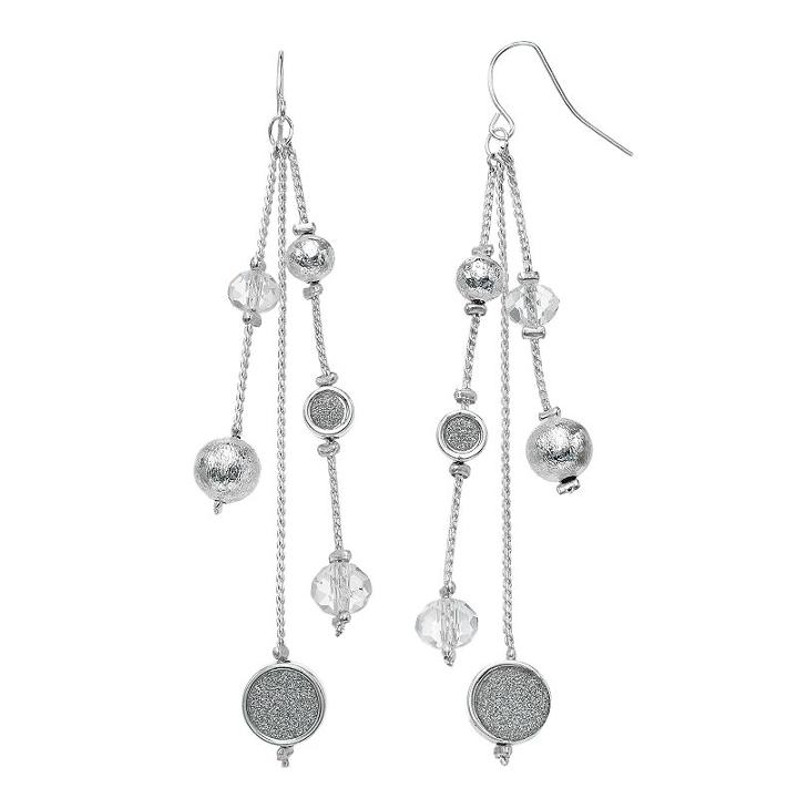 Apt. 9&reg; Glittery Silver Tone Disc Linear Drop Earrings, Women's