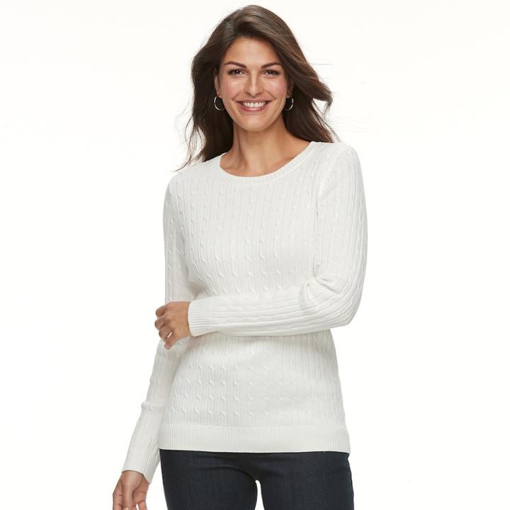 Women's Croft & Barrow&reg; Essential Cable-knit Crewneck Sweater, Size: Xl, White