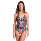 Women's Cyn And Luca Tummy Slimmer Printed Halter One-piece Swimsuit, Size: Large, Ovrfl Oth