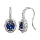 Sterling Silver Lab-created Sapphire And Lab-created White Sapphire Halo Drop Earrings, Women's