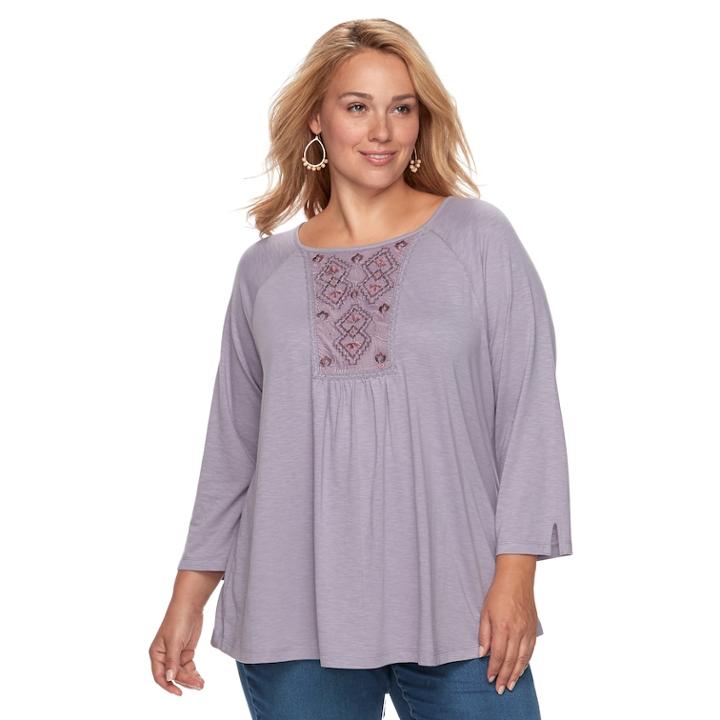 Plus Size Sonoma Goods For Life&trade; Embroidered Top, Women's, Size: 1xl, Med Purple