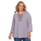 Plus Size Sonoma Goods For Life&trade; Embroidered Top, Women's, Size: 1xl, Med Purple