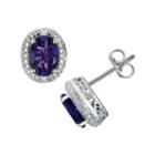 Sterling Silver Amethyst And Diamond Accent Oval Stud Earrings, Women's, Purple