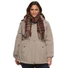 Plus Size Gallery Hooded Anorak Jacket & Scarf Set, Women's, Size: 2xl, Beig/green (beig/khaki)