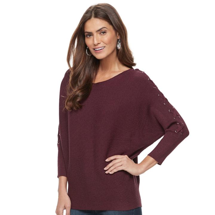 Women's Jennifer Lopez Striped Lace-up Dolman Sweater, Size: Xl, Blue Marled