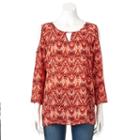 Women's Double Click Printed Cold-shoulder Top, Size: Medium, Red