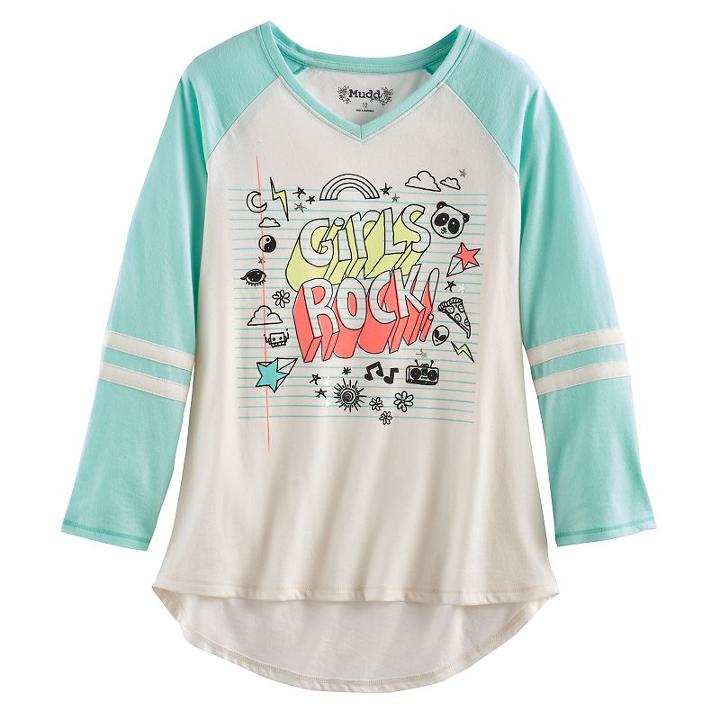Girls 7-16 & Plus Size Mudd&reg; 3/4-sleeve High-low Hem Graphic Tee, Size: 14, White Oth