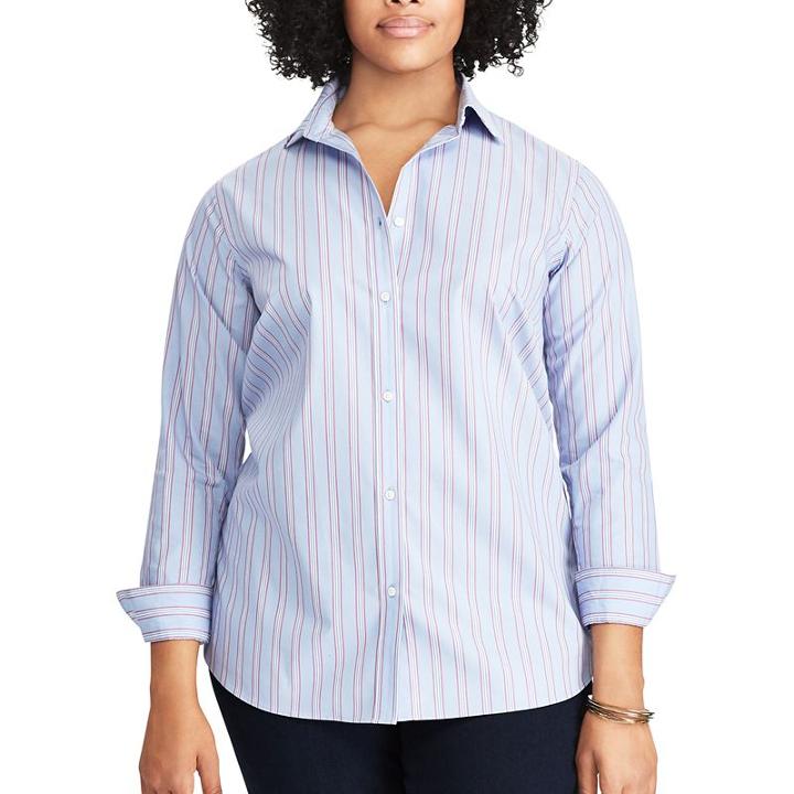 Plus Size Chaps Non-iron Striped Button-down Shirt, Women's, Size: 2xl, Blue