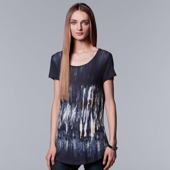 Women's Simply Vera Vera Wang Essential Print Scoopneck Tee, Size: Xs, Grey (charcoal)