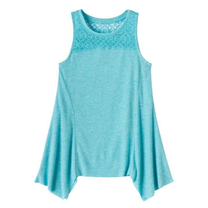 Girls 7-16 Mudd&reg; Ribbed Sharkbite Hem Tank Top, Size: 7-8, Turquoise/blue (turq/aqua)