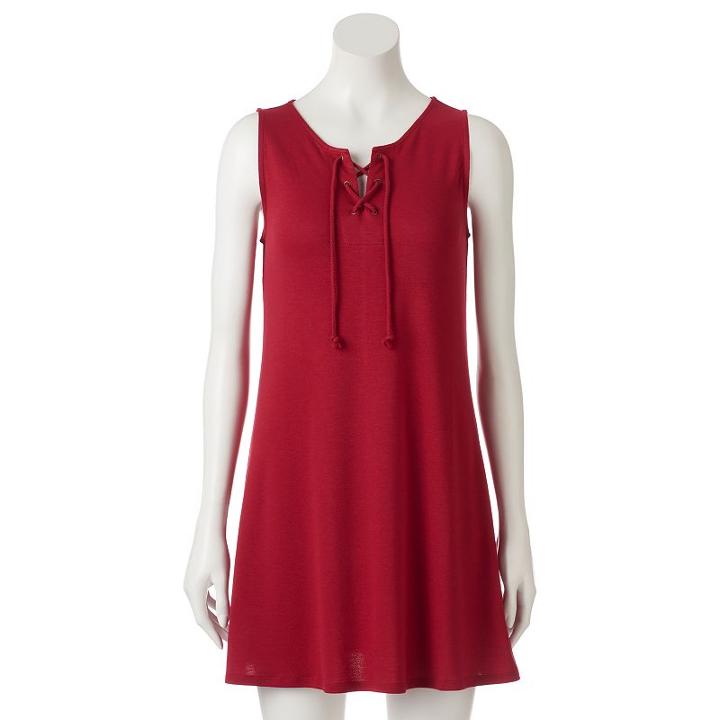 Juniors' About A Girl Knit Lace-up Dress, Size: Small, Med Red