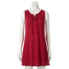 Juniors' About A Girl Knit Lace-up Dress, Size: Small, Med Red