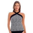 Women's Upstream Sport Geometric Halterkini Top, Size: 12, Oxford