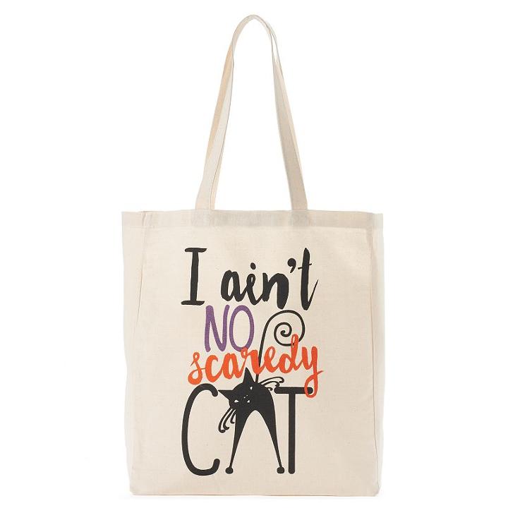 Tri-coastal Design I Ain't No Scaredy Cat Canvas Tote, Women's, Lt Beige