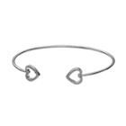 Silver Tone Cubic Zirconia Heart Cuff Bracelet, Women's, Grey