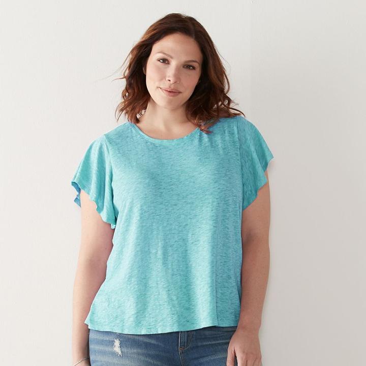 Plus Size Sonoma Goods For Life&trade; Slubbed Flutter Tee, Women's, Size: 1xl, Med Blue