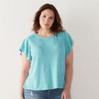 Plus Size Sonoma Goods For Life&trade; Slubbed Flutter Tee, Women's, Size: 1xl, Med Blue