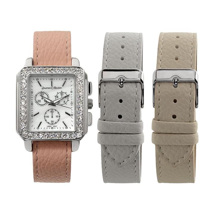 Journee Collection Women's Interchangeable Leather Watch Set, Pink
