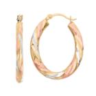 14k Gold Tri-tone Twist Oval Hoop Earrings, Women's, Multicolor