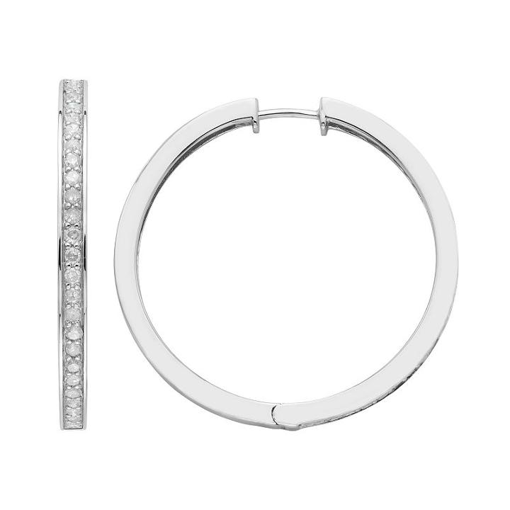 Sterling Silver 1 Carat T.w. Diamond Hoop Earrings, Women's, White