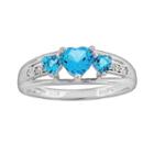 Sterling Silver Blue Topaz And Diamond Accent Heart 3-stone Ring, Women's, Size: 7