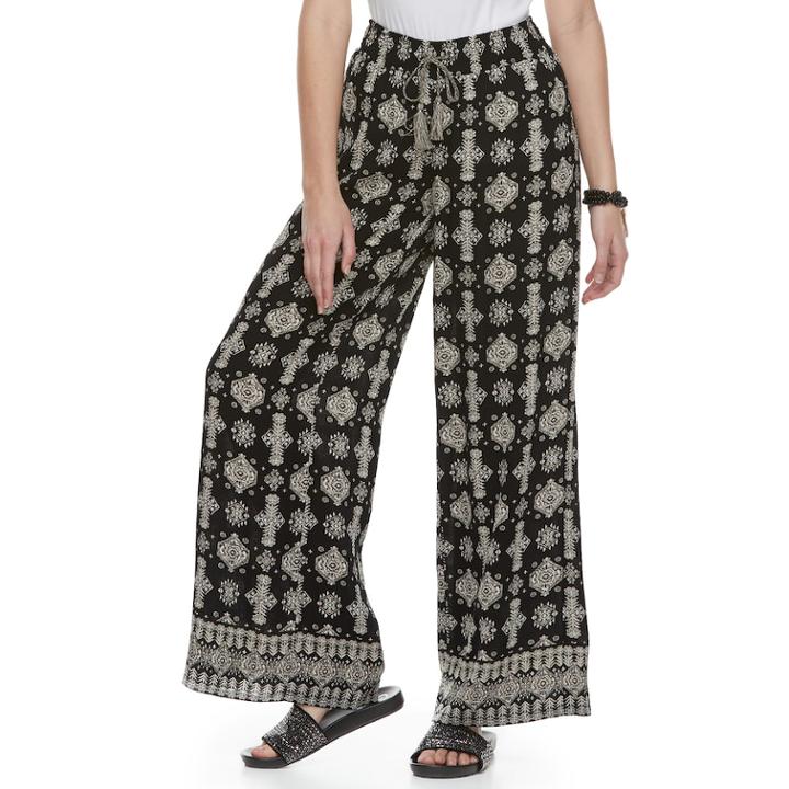 Juniors' Mudd&reg; Print Wide-leg Soft Pants, Teens, Size: Large, Black