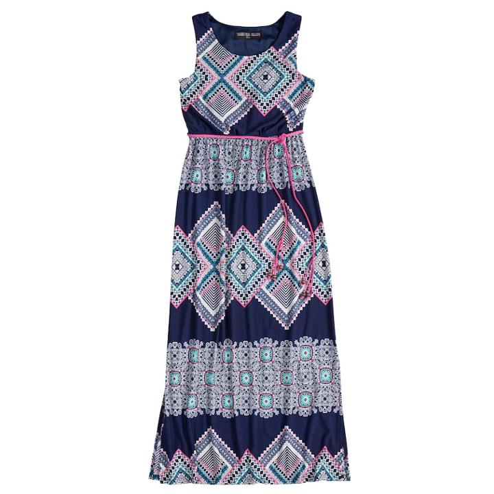 Girls 7-16 Three Pink Hearts Printed Maxi Dress, Size: 10, Dark Blue