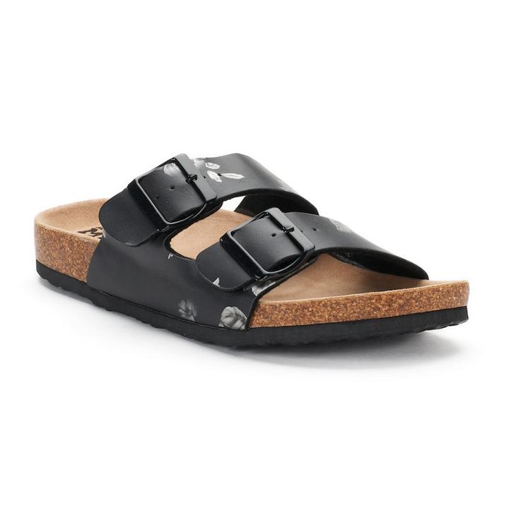 Women's Mudd&reg; Printed Double Buckle Cork Sandals, Size: Small, Black