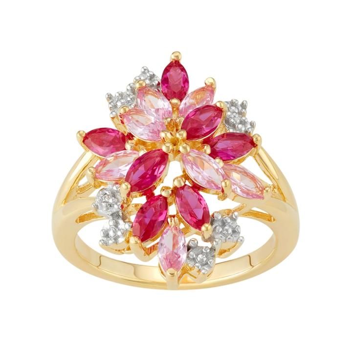 14k Gold Over Silver Lab-created Ruby & Sapphire Cluster Ring, Women's, Size: 7, Red