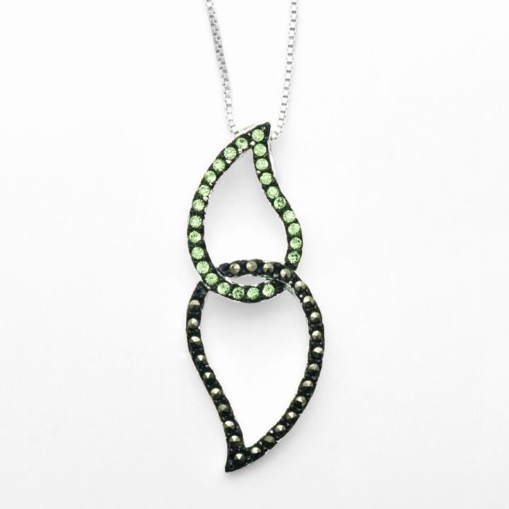 Silver Plated Crystal And Marcasite Leaf Pendant, Women's, Size: 18, Green