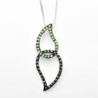 Silver Plated Crystal And Marcasite Leaf Pendant, Women's, Size: 18, Green