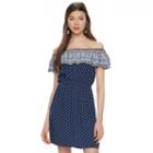 Juniors' Almost Famous Print Off The Shoulder Dress, Girl's, Size: Small, Brt Blue
