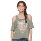 Juniors' Mudd&reg; Print Cold Shoulder Top, Girl's, Size: Large, Med Green