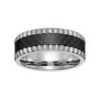 Lynx Men's Grooved Stainless Steel & Carbon Fiber Ring, Size: 12, Grey