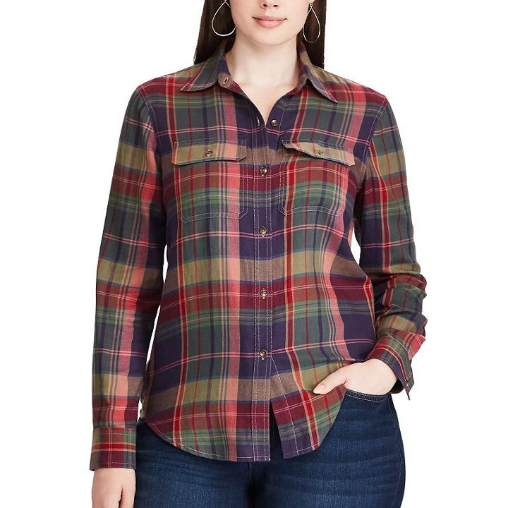 Plus Size Chaps Plaid Cotton Work Shirt, Women's, Size: 2xl, Purple Oth