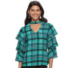 Juniors' Candie's&reg; Print Choker Ruffle-sleeve Top, Teens, Size: Medium, Green