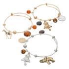 Monkey, Elephant & Giraffe Charm Bangle Bracelet Set, Women's, Brown