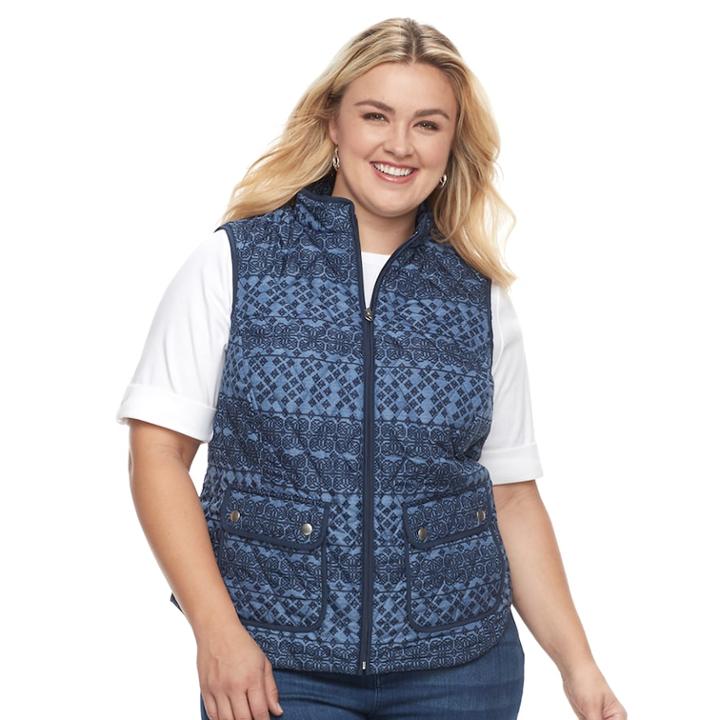 Plus Size Croft & Barrow&reg; Quilted Vest, Women's, Size: 1xl, Blue