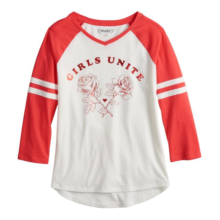 Girls 7-16 & Plus Size Mudd&reg; 3/4-sleeve Raglan Graphic Tee, Size: 18 1/2, White