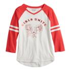 Girls 7-16 & Plus Size Mudd&reg; 3/4-sleeve Raglan Graphic Tee, Size: 18 1/2, White