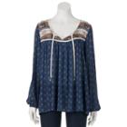 Juniors' Rewind Splitneck Tassel Tunic Top, Girl's, Size: Large, Dark Blue