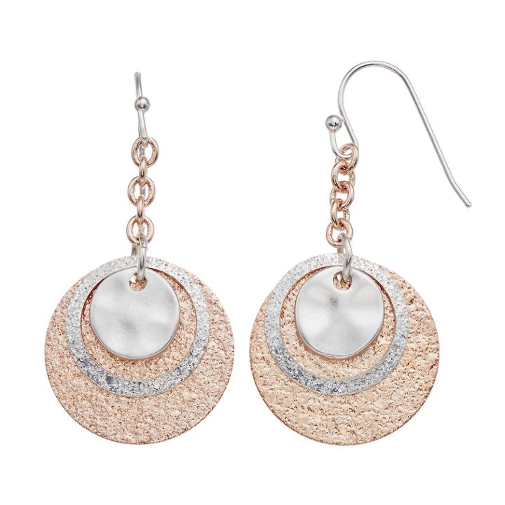 Glittery Two Tone Nickel Free Disc Drop Earrings, Women's, Multicolor