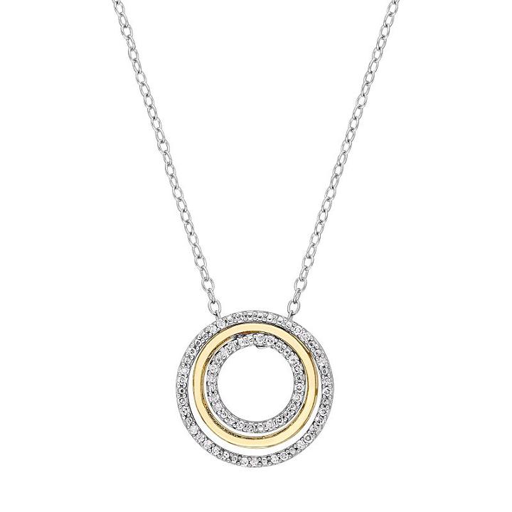 Two Tone Sterling Silver 1/6 Carat T.w. Diamond Interchangeable Circle Pendant, Women's, Size: 18, White