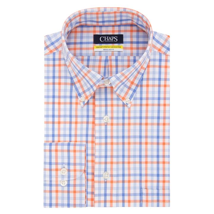 Men's Chaps Regular Fit Comfort Stretch Button-down Collar Dress Shirt, Size: 18-34/35, Orange