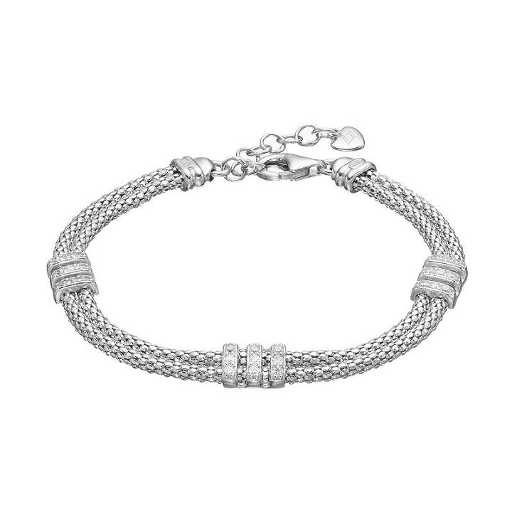 Sterling Silver Cubic Zirconia Double Strand Bracelet, Women's, Size: 7, White